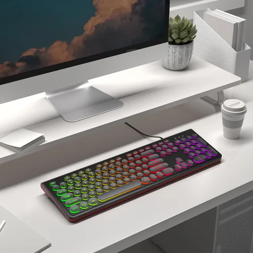 Vista 4 de Dilter Teclado USB con Cable para Computadora con Retroiluminación - Teclado de Tamaño Completo para Oficina con Numericero, Indicadores