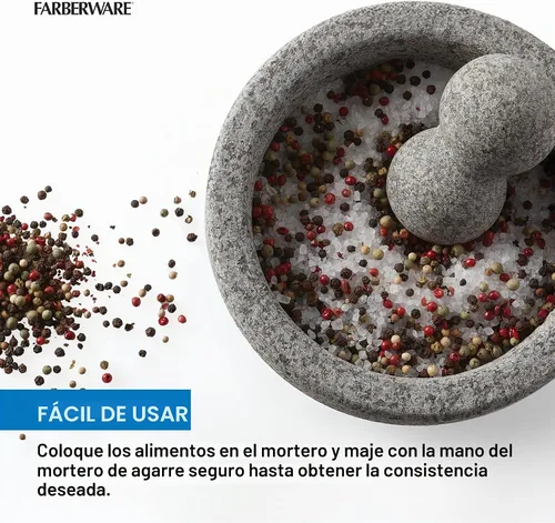 Vista 2 de Farberware Molcajete profesional de granito molcajete y molinillo de piedra de mortero, 4 tazas