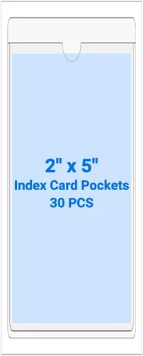 Vista 50 de 30 PCS Clear Self Adhesive Plastic Label Pockets, Top Loading Business & Library Index Card Holders, Peel and Stick Sleeves for Storage Bins, Totes