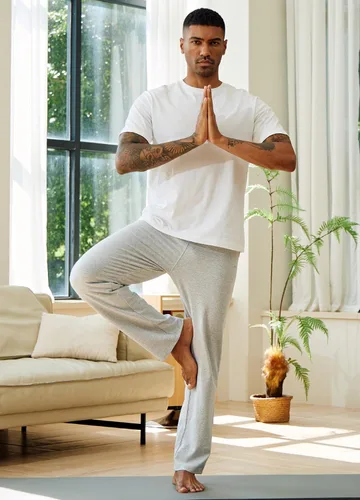 Vista 6 de Willit - Pantalones de ejercicio de algodón para hombre, con parte inferior abierta, ajuste holgado, atléticos, con bolsillos, para casa, yoga