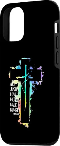 Vista 2 de Funda para iPhone 15 Tie Dye Cross Micah 6:8 Act Justly Bible Scripture Easter Case