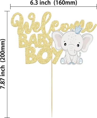 Vista 2 de Gyufise 1 pieza de decoración de pastel de bebé con purpurina dorada para baby shower, elefante para pasteles, decoración para recién nacidos