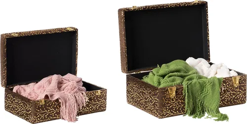 Vista 6 de Vintiquewise Juego de 2 maletas decorativas de terciopelo copetudo, color marrón