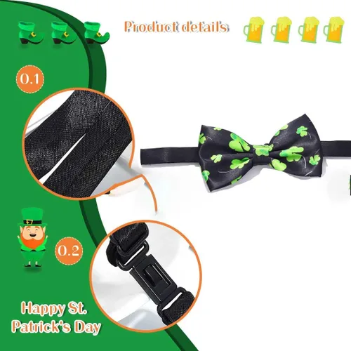Vista 7 de JEWEKY Pajarita del día de San Patricio, lazos de trébol, ajustable, accesorio de ropa para fiestas rave para mujeres y hombres