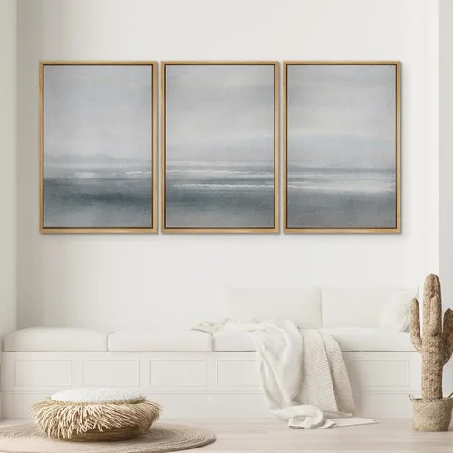 Vista 290 de SIGNWIN Lienzo enmarcado para pared, juego de arte pastel con cadena montañosa, bosque, niebla, naturaleza silvestre, ilustraciones modernas, arte
