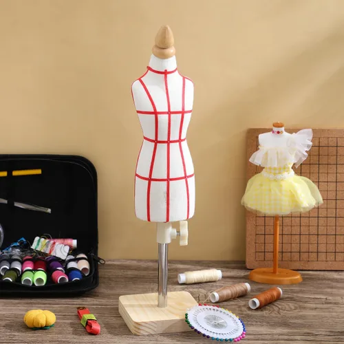 Vista 2 de Maniquí de forma de vestido femenino tamaño 1/4 de costura en miniatura, mini pantalón, modista con regla y aguja para hacer patrones de costura