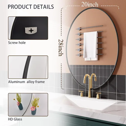 Vista 2 de AUYHM Espejo ovalado, espejo de baño pequeño de 20 x 28 pulgadas, espejos de baño, espejo negro para baño, espejos ovalados para baño, espejo