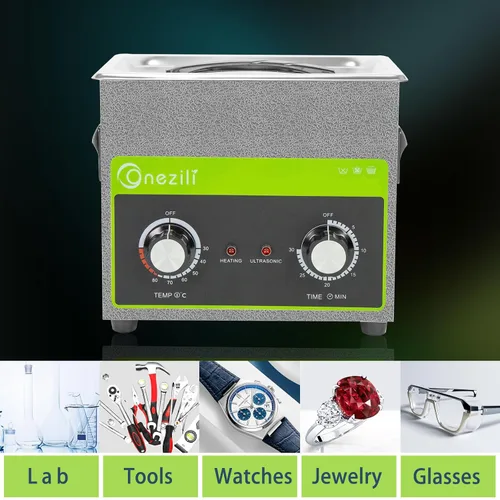Vista 5 de ONEZILI Limpiador ultrasónico 3L, máquina de limpieza ultrasónica con transductores industriales, temporizador de 120 W, máquina de limpieza