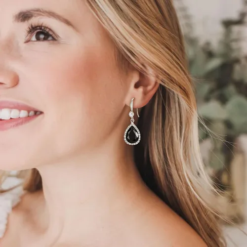 Vista 3 de EVER FAITH Aretes colgantes de boda para novia, elegantes aretes de gancho de pez de circonita cúbica con circonita cúbica para fiesta