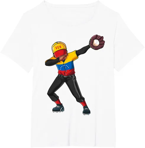 Vista 82 de Baseball Dabbing Venezuela Player Catcher Pitcher Hombres Niños Camiseta, Negro