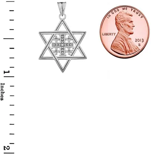 Vista 2 de Deslumbrante colgante de plata de ley con estrella de David con cruz de Jerusalén, Plata esterlina
