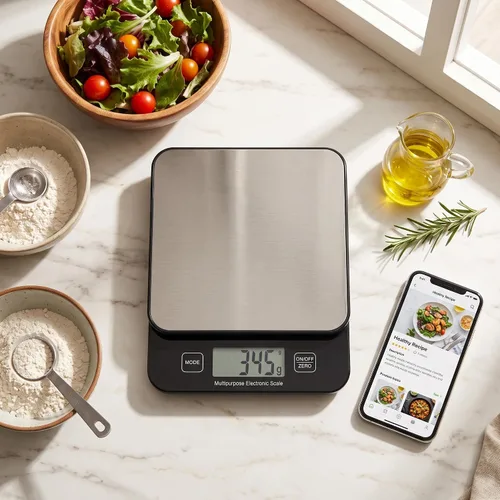 Vista 2 de Garosa Wh-B28 Báscula digital de cocina de 22.0 lbs/0.04 oz báscula de alimentos de precisión de acero inoxidable Gramos y onzas LCD Báscula