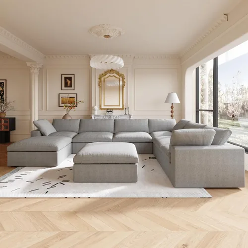 Vista 3 de Sofá seccional modular Cloud, sofá en forma de U con relleno de plumón para sala de estar, juegos de sala de estar de 8 plazas extragrandes