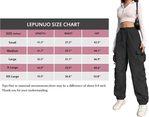 Vista 6 de Lepunuo Pantalones de paracaídas para mujer, pantalones cargo holgados con cordón elástico en la cintura Y2K, pantalones deportivos con bolsillos