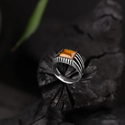 Vista 2 de Anillo elegante de plata de ley 925 con diseño especial de ojo de tigre natural para hombre, Metal Metal Piedra, Ojo de tigre
