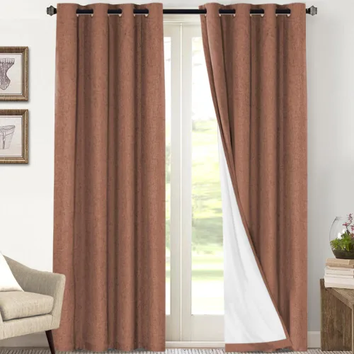 Vista 64 de Cortinas con textura de lino 100% opacas de 64 pulgadas de largo, juego de 2 paneles de cortinas de lino opacas con forro aislante térmico que Arena