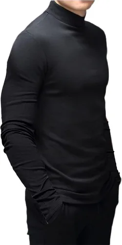 Vista 3 de Camisetas de cuello alto falso de moda para hombre, suéter de manga larga, diseño básico, camiseta interior ajustada