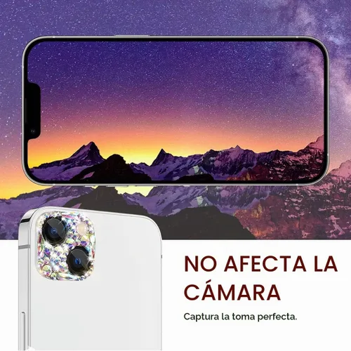 Vista 6 de Protector de lente de cámara con diamantes brillantes para iPhone 13 y iPhone 13 mini, cubierta de cámara con gemas de metal con purpurina