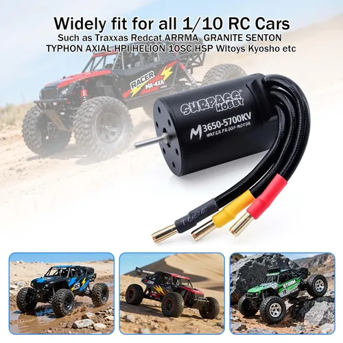 Vista 6 de SurpassHobby 3650 5700KV Motor sin escobillas de alta velocidad impermeable eje 0.125 in motor y para control remoto 1/0 coches camiones vehículos