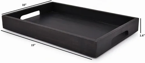 Vista 5 de EDHAS Bandeja rectangular de madera de acacia negra para desayuno, cena, bebidas, cocina, comedor, sala de estar, baño con asa