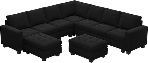 Vista 8 de Belffin Juego de sofá modular de terciopelo de gran tamaño de 8 asientos con almacenamiento otomano en forma de U, sofá modular convertible
