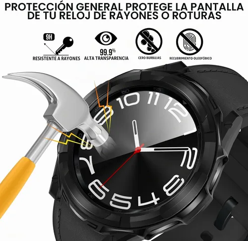 Vista 3 de Suoman Funda 3 en 1 para Samsung Galaxy Watch 6 Classic de 1.850 in, protector de pantalla de vidrio templado HD, cubierta protectora completa