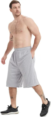Vista 7 de HQUEC Pantalones cortos deportivos de 12 pulgadas para hombre, pantalones cortos largos de entrenamiento de baloncesto por debajo de la rodilla