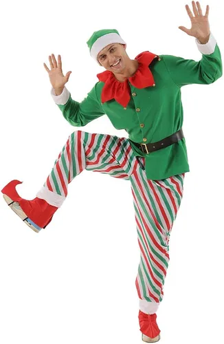 Vista 4 de ReneeCho Disfraz de Navidad de elfo de Papá Noel para hombre