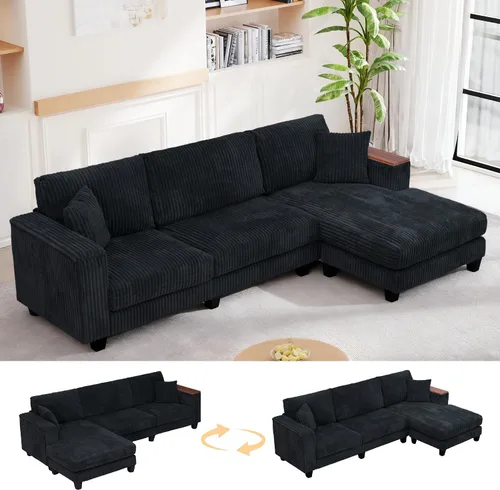 Vista 9 de Sofá seccional modular de 97 pulgadas con 5 asientos, sofá cómodo convertible en forma de L con almacenamiento en reposabrazos y dos almohadas