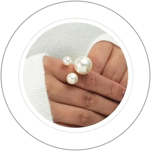 Vista 4 de Anillo de perlas hecho a mano, apilable, anillos ajustables de perlas abiertas, anillo de dedo completo, joyería de racimo de perlas de personalidad
