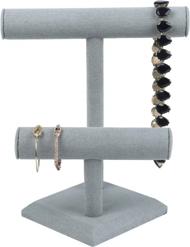 Vista 3 de MOOCA - Pulsera de lino con 2 niveles de madera, diseño de barra en T