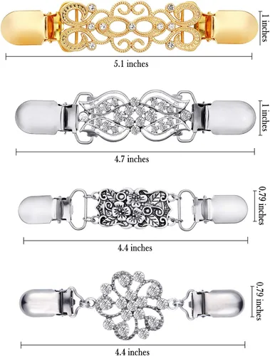 Vista 3 de Jetec - 4 clips para chalsuéter estilo vintageretro, para mujer, niña, de 4 estilos, Zinc
