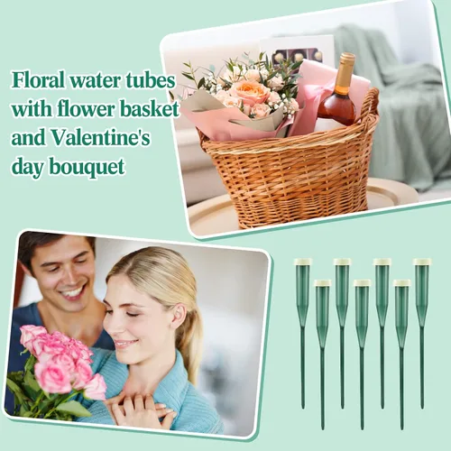 Vista 5 de Tessco for you 150 tubos de agua florales de 6 pulgadas, suministros de flores de plástico para flores frescas con tapa de goma para arreglos