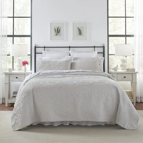 Vista 5 de Laura Ashley - Paquete de ropa de cama Twin, edredón reversible con funda a juego y juego de sábanas de percal de algodón, bolsillo profundo