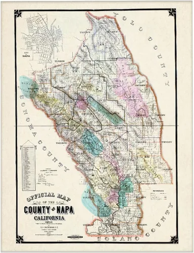 Vista 8 de G.H. Goddard Napa County California 1895 Vintage Map – Cartografía antigua reproducción de arte de pared, arte histórico del país vinícola