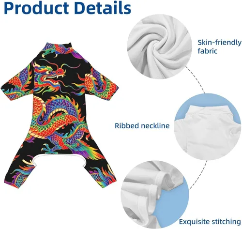 Vista 3 de SWEET TANG Novelty Dog Shed Defender Onesie Bodysuit Chinese Dragon Pattern (249)