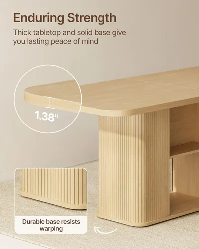 Vista 4 de SUNCOZE Mesas de comedor Mid-Centur para mesa de comedor rectangular de 4/6/8, 70.9 pulgadas con mesa grande y puertas correderas de tambor, mesa