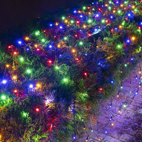 Vista 8 de Dazzle Bright - Red de luces de Navidad de 12 x 3.6 metros, 360 luces LED, 8 modos, luces de malla conectables con cable verde impermeable, luces