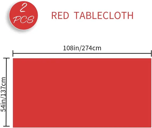 Vista 3 de Slergut Mantel de plástico rojo, paquete de 2 manteles rectangulares desechables rojos, para el día de la madre, boda, aniversario, fiesta de Blanco