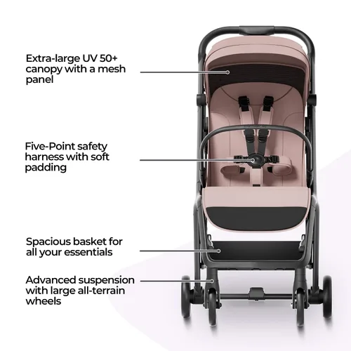 Vista 5 de MAMA & BABY Packa Cochecito de Viaje Compacto – Ligero, Plegado Automático con Una Mano, Portátil y Reclinable Completamente, Cochecito para Bebés