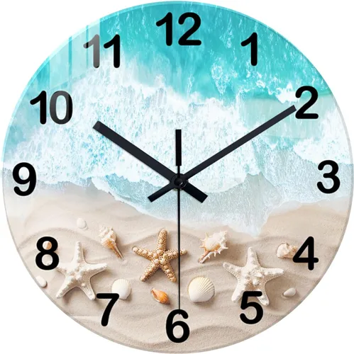 Vista 12 de XNM Relojes de Pared de Paisaje Natural para Baño, Funciona con Pilas, 30.5 cm, Negro y Blanco, Redondo, Silencioso, sin Tictac, de Vidrio, Pequeño