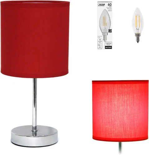 Vista 21 de Simple Designs LT2007-HPK-LB Lámpara de mesa básica cromada para sala de estar, mesita de noche, escritorio, encimera, rosa intenso, con bombilla