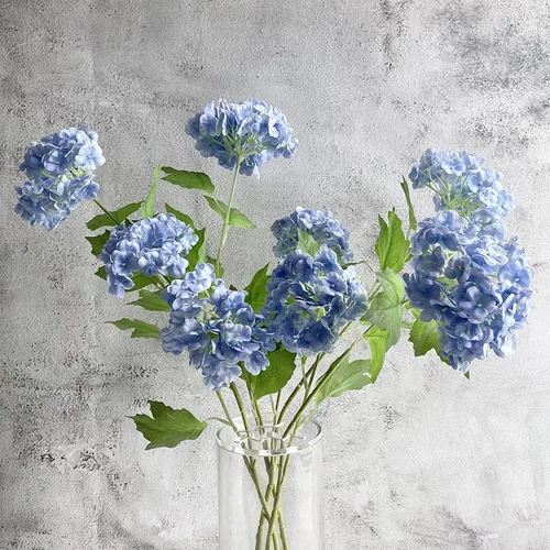 Vista 11 de YalzoneMet Bola de nieve artificial Viburnum 4 piezas de 26.8 pulgadas de color azul graduado, hortensias pequeñas, 2 cabezales, de látex natural