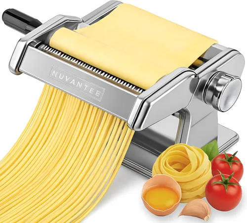 Vista 8 de Nuvantee Máquina para hacer pasta con 7 ajustes de grosor ajustable, máquina de fideos 3 en 1 con rodillos y 2 cortadores de ancho para espaguetis