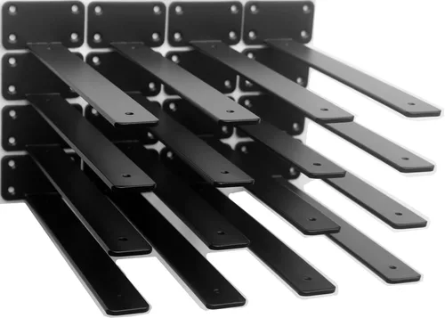 Vista 37 de Paquete de 2 - Soportes de estante en L ocultos negros de 4 pulgadas (1/5 pulgada de grosor) Soportes de estante flotante de hierro Soportes
