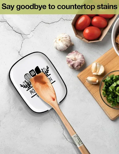 Vista 2 de Funny Mom's - Soporte de cuchara de cerámica con tabla de conversiones, soporte para utensilios de cocina de granja para estufa, encimera de cocina