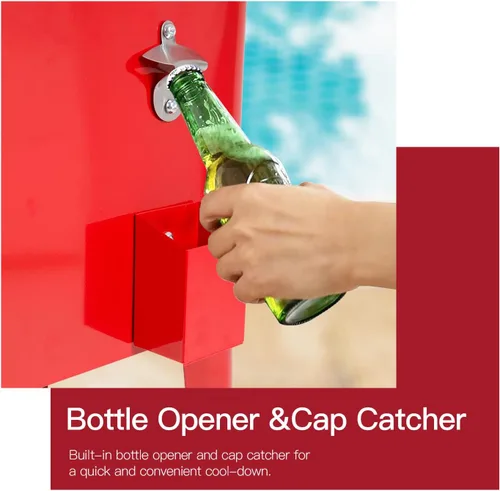 Vista 5 de Enfriador de 80 cuartos de galón para exteriores, enfriador de hielo con ruedas, asas laterales, abridor de botellas, enfriador de bebidas portátil