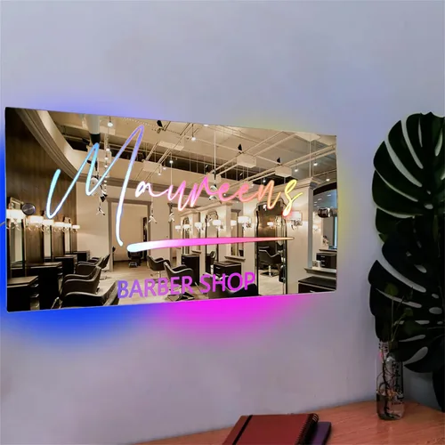 Vista 11 de Espejo de barra de nombre LED personalizado, letreros de neón iluminados para decoración de pared para bar en casa, día de San Valentín y regalos