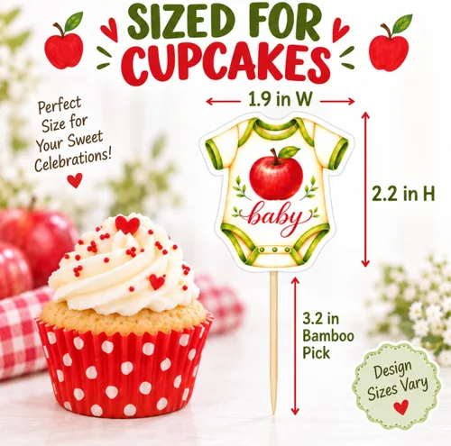 Vista 5 de ALISSAR 36 piezas de adornos para cupcakes de Apple Baby Shower