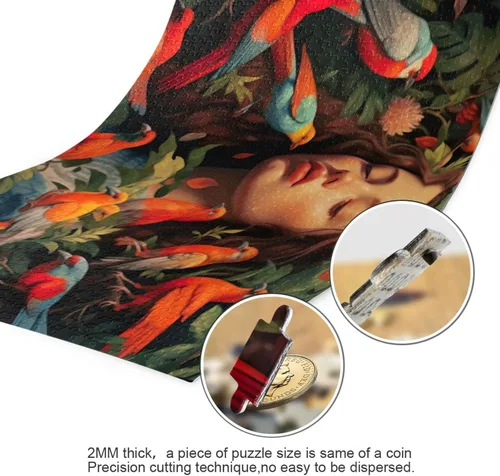 Vista 3 de Bird Pretty Girl Jigsaw Puzzles 500 Pieces for Adults with Mesh Storage Bag 2012123
